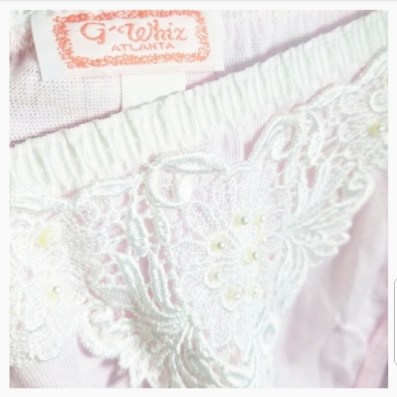VNTG》NWT 80s Pink High Cut Embroidered Lace Undie - Picture 2 of 4
